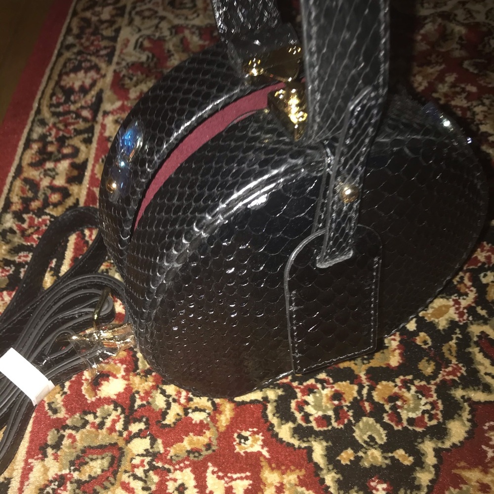 Black snakeskin petite round handbag